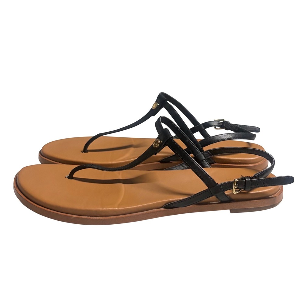 Cole Haan Grand Black Tan Leather T-Strap Thong Sandals Sz 9.5 B Vacation Summer
